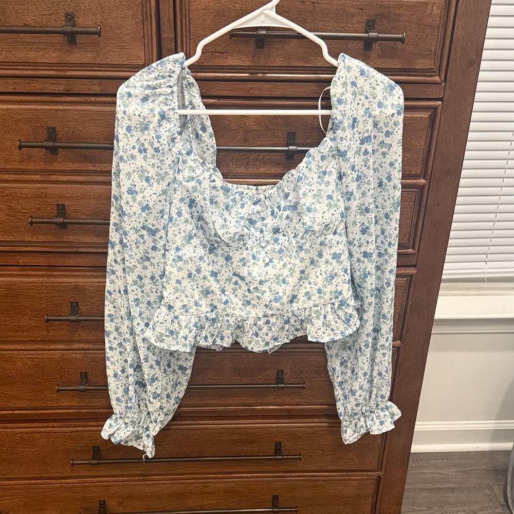 Floral Ruffle Blouse - Blue